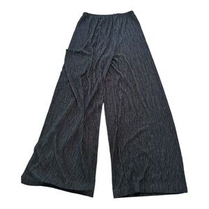 Avon Crinkle Pleated Wide Leg Pants Black Sz M Textured Vintage Stretchy 28x27